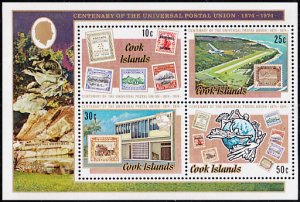 Cook Islands 1974 MH Sc #411a Souvenir sheet of 4 Stamps UPU Centenary