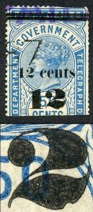 Ceylon Telegraph SGT25 12c on 50c Blue Type T19 Nick at Base of 2