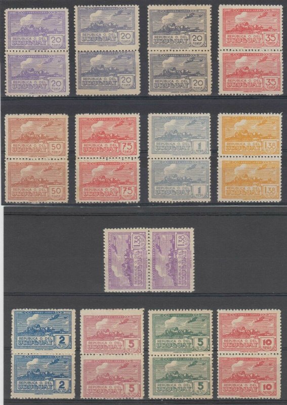 URUGUAY 1939-44 PLANES Sc C93-C105 FULL SET IN PAIRS MNH F,VF SCV$303.50++ 