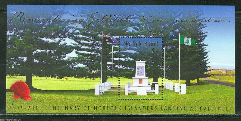 NORFOLK ISLANDS  2015 WORLD WAR I  GALLIPOLI  SOUVENIR SHEET  MINT NEVER HINGED
