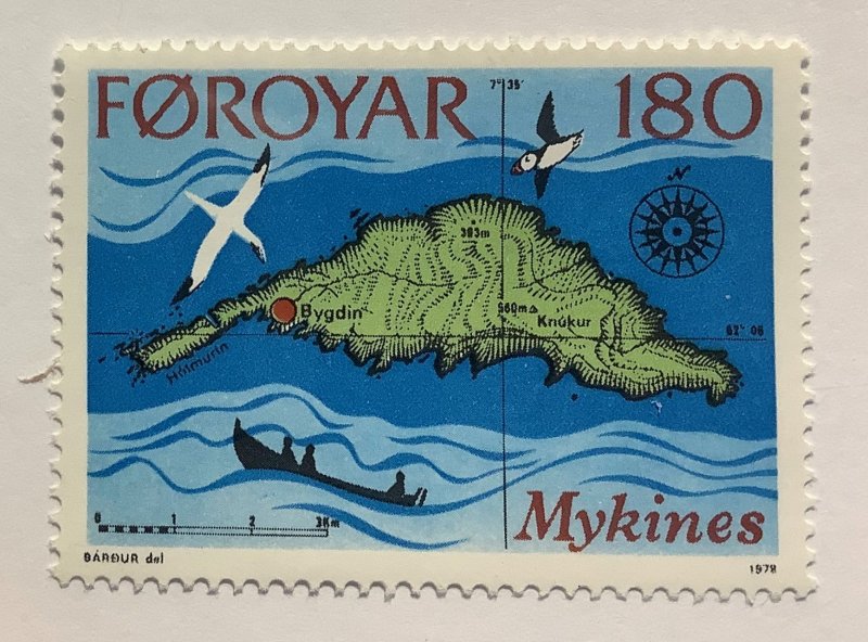 Faroe Islands 1978 Scott 35 MNH - 180o, Map of Island Mykines