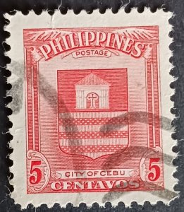 1951 Philippines 560 Cebu City Coat of Arms 5C Red Used