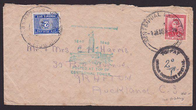 NEW ZEALAND 1940 Centennial Exhibition POSTAGE DUE cover....................1876