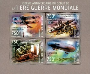 Central Africa 2014 - Beginning of World War I, 100 Years - Sheet of 4 - MNH