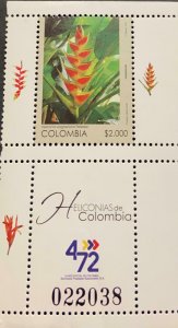 A) 2009, COLOMBIA, FLOWERS, HELICONIAS, PERFORATE, MNH, MINISHEET