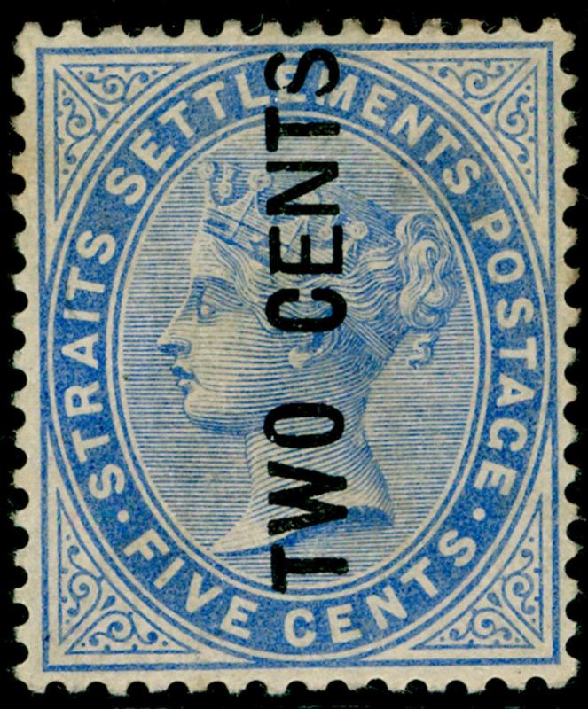 MALAYSIA - Straits Settlements SG77, 2c on 5c blue, UNUSED. Cat 170.