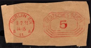 1933 Germany Meter Mail 5 Pfennig Berlin SW Cancel February 3, 1933