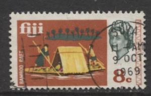 Fiji - Scott 266 - QEII - Bamboo Raft - 1969 - FU- Single 8c Stamp