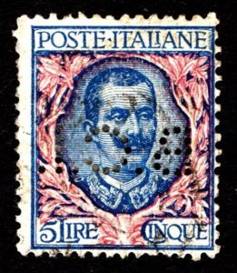 1901, Italy, 5L, King Vittorio Emanuele III, Used, Perfin, Sc 91