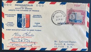 1930 Indianapolis IN USA Airmail cover  Coste & Bellonte First Non Stop East