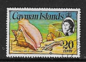 CAYMAN ISLANDS SG355 1974 20c QUEEN AND PINK CONCH  AND TREASURE USED
