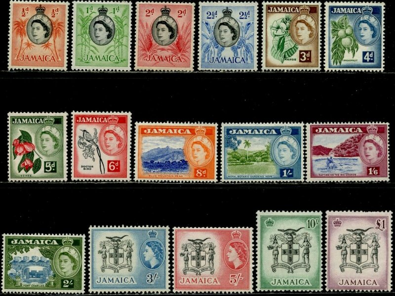 JAMAICA Sc#159-174 1956 QEII Definitives Complete Set OG Mint Hinged