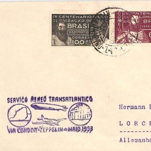 BRAZIL Cover 1933 GRAF ZEPPELIN FLIGHT Rio Air Mail Sieger GERMANY Lorch YV185