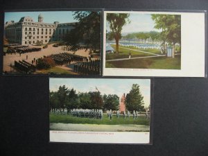 USA 3 military parade postcards, West Point NY, MI Military Acacemy, US Naval