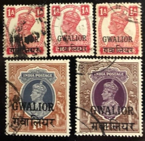 India Gwalior Scott 112-113, 120(3) VF/XF Used Cat. $12.10