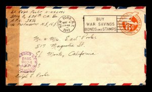 1943 Army Censor Cover / Airmail Stationery - L8535
