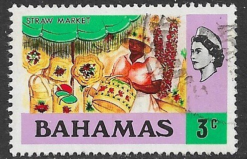 BAHAMAS 1971 QE2 3c STRAW MARKET Pictorial Sc 315 VFU