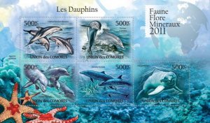 Comoro Islands 2011 DOLPHINS MINERALS Sheet Perforated Mint (NH)