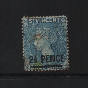 St Vincent 1889 SG49 2 1/2 pence 14 perf CA watermark - used