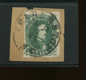 Confederate States 1 Used Stamp on Small Piece (Bx 2652)