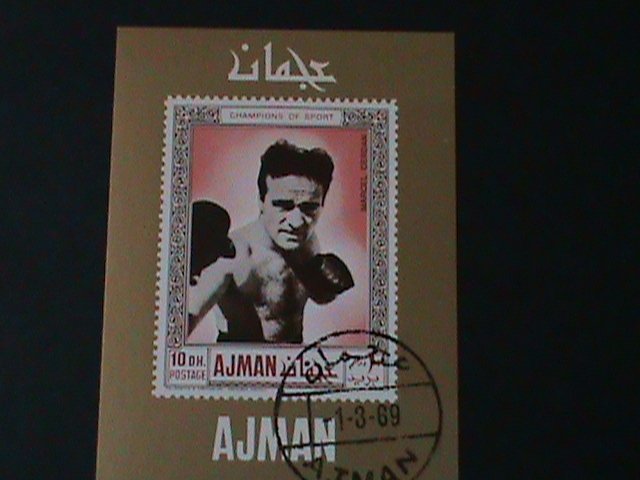 ​AJMAN-1969- CHAMPION OF SPORT-THE BOXER- IMPERF-CTO-S/S--FANCY CANCEL-VF