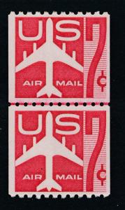 UNITED STATES C61 MINT NH, F-VF, 7c AIRPLANE COIL LINE PAIR