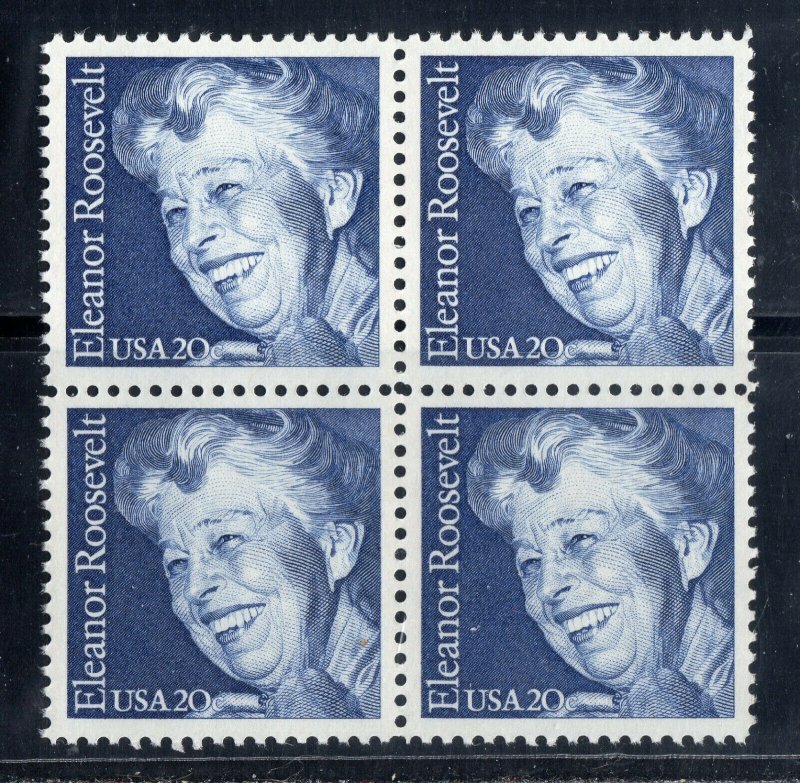 1984 Eleanor Roosevelt Block Of 4 20c Postage Stamps, Sc# 2105, MNH, OG