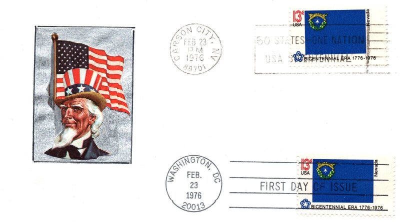 AMERICAN BICENTENNIAL - NEVADA CANCELLED AT BOTH CARSON CITY & WASHINGTON ON FDC