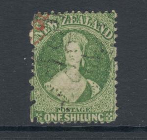 New Zealand Sc 37, SG 125, used. 1864-72 1sh yellow green QV, fresh, sound, Cert
