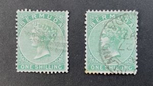 Bermuda: 1865/1903, Queen Victoria, definitive 1/- both perforations, Good Used.