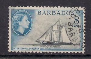 Barbados 1954 QE2 8cts Black - Blue Schooner SG 295 used stamp ( B569 )