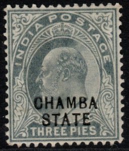 INDIA-CHAMBA SG28 1903 3p PALE GREY MTD MINT