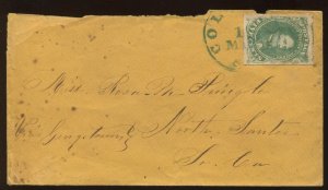 Confederate States 1 Used on Cover Columbia to North Sumter SC  LV6349