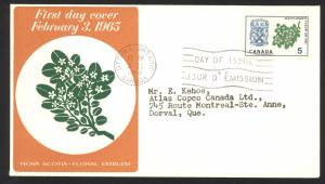 Canada Sc# 420 (Caneco cachet) FDC single (a) 1965 2.3 Flowers & Coats of Arms