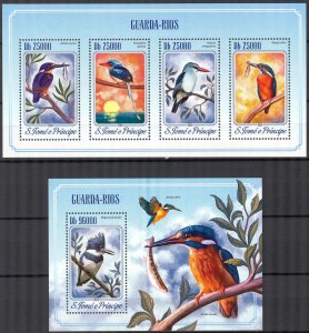 Sao Tome and Principe 2014 Birds Guard - Rivers sheet + S/S MNH