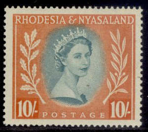 RHODESIA & NYASALAND QEII SG14, 10s dull blue-green & orange, M MINT. Cat £26.