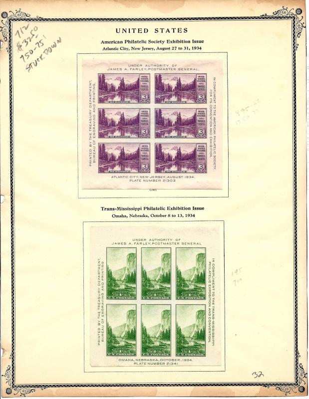 750-751 Mint,OG,Stuck Down... (2) Souvenir Sheets... SCV $32.50