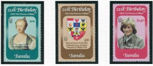 Tuvalu 170-72 MNH 1982 Princess Diana 21st Birthday (an4945)