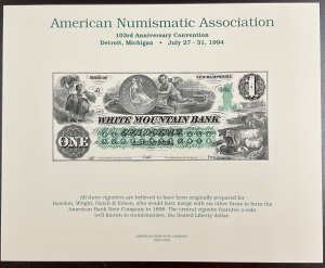 ABNC 1994 Souvenir Card SO131 $1 White Mountain Bank of New Hampshire