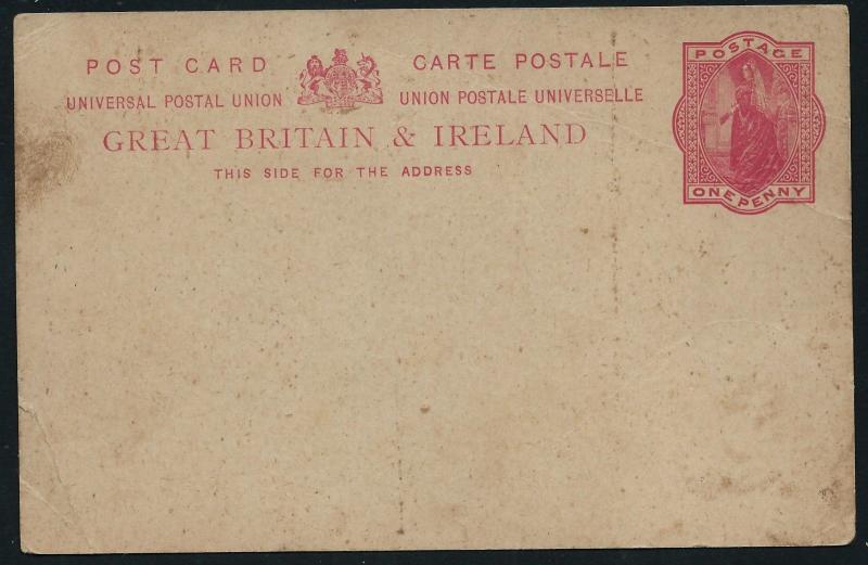 GB QV Victoria unused One Penny UPU Postal Stationery Card ** dirty creased