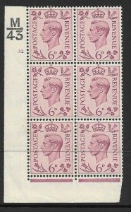 1938 6d Purple Dark colours M43 32 No Dot perf 2(I/E) block 6 UNMOUNTED MINT/MNH