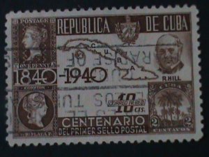 CUBA-1940-SC#C32 CENTENARY OF 1ST POSTAGE STAMPS-USED VF-84 YEARS OLD STAMP