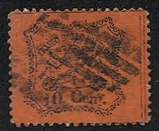 ITALIAN STATES Roman States 1868 Sc 22  10c glazed paper, Used VF, cv $15