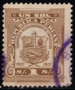 1921 Peru Revenue 1 Sol General Stamp Duty Used