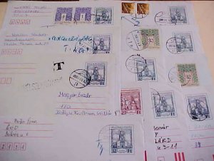 HUNGARY  POSTAGE DUE HANDSTAMP ENTIRES 13 DIFF. 1997-2000 WITH 2 DIFF. CANCELS