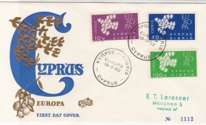 Europa Cyprus 1962 Double Cancels Gold Olive&Birds Pic FDC Stamps Cover Ref26006