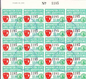 Washington: $5.00 Apple Advertising Tax Stamp, Sheet/20, #AP 102 (15190) 