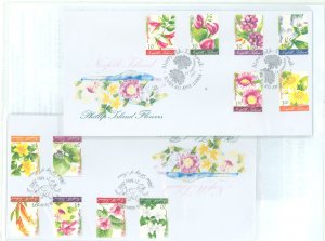 Norfolk Island 787-778 2002 Flower definitives (set of twelve) on two unaddressed cacheted first day covers.