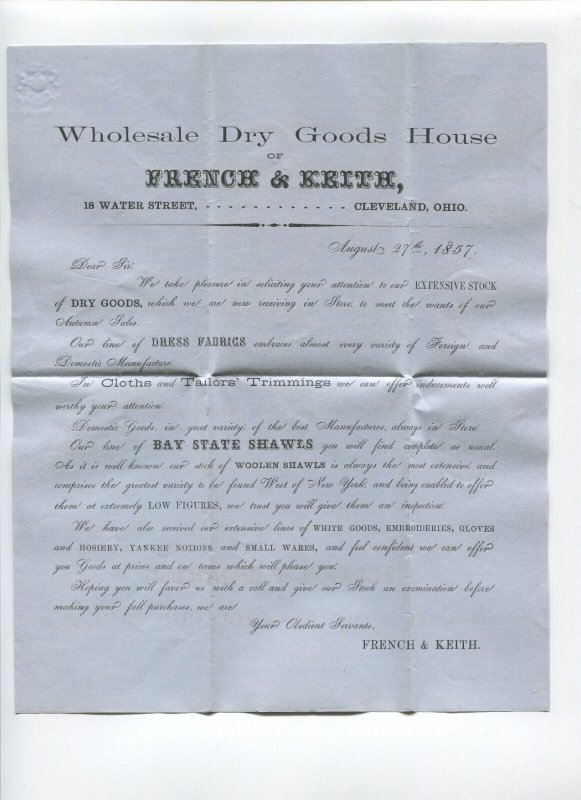 20 FRANKLIN USED 1857 COVER CLEVELAND TO BROWNHEILM OHIO PRINTED MATTER (LV1029)