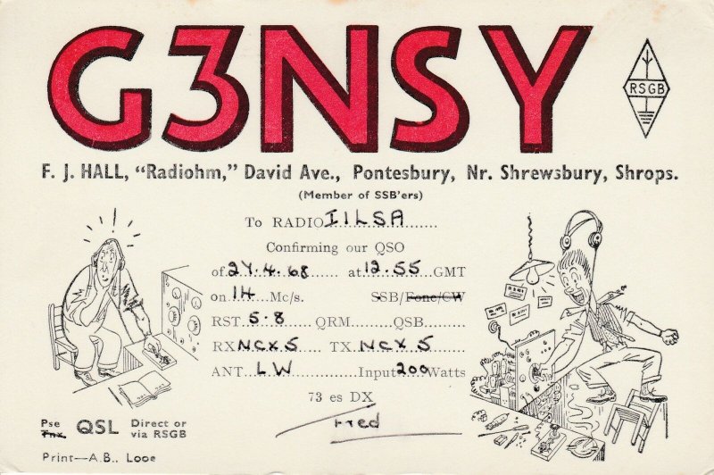 7279 Amateur Radio QSL Card  PONTESBURY ENGLAND